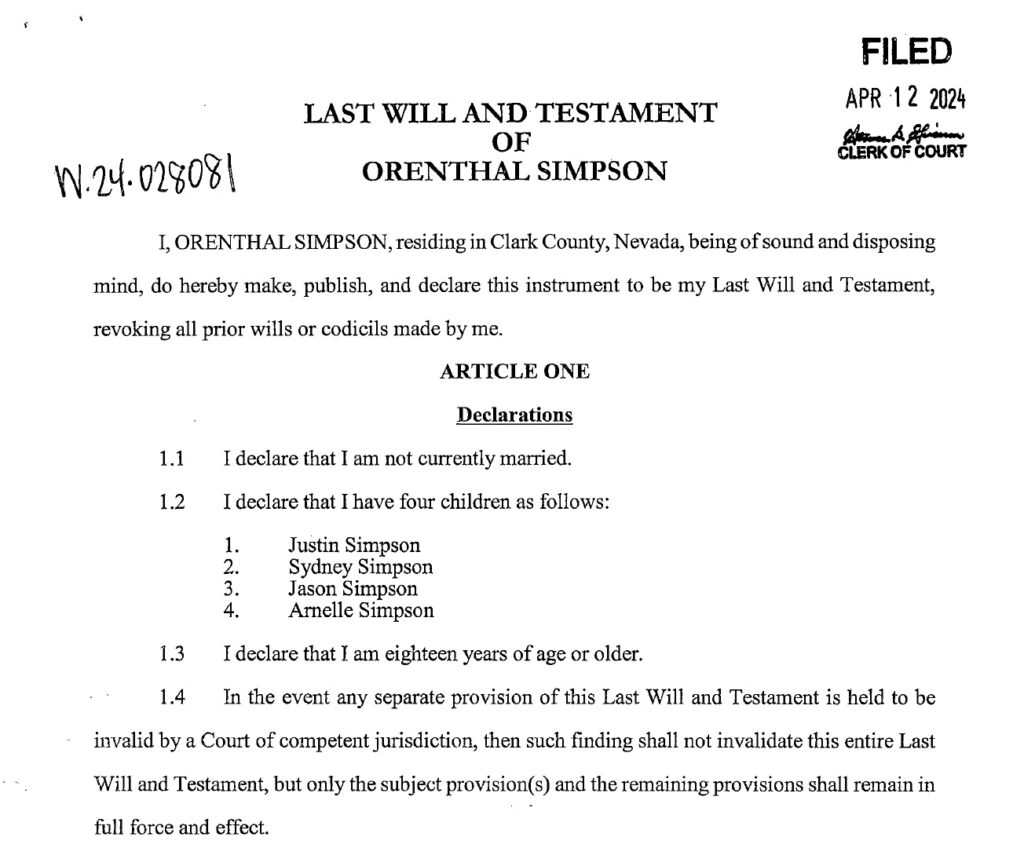 OJ Simpson Last Will and Testament