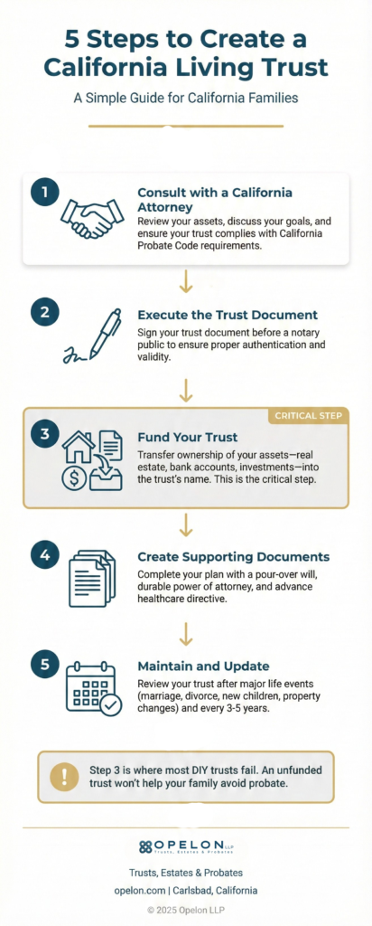 California Revocable Living Trust: The Complete 2026 Guide 1 California Living Trust Infographic 5 Steps to Create a living trust
