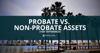Probate vs non probate assets in California blog post title with San Diego skyline in the background.